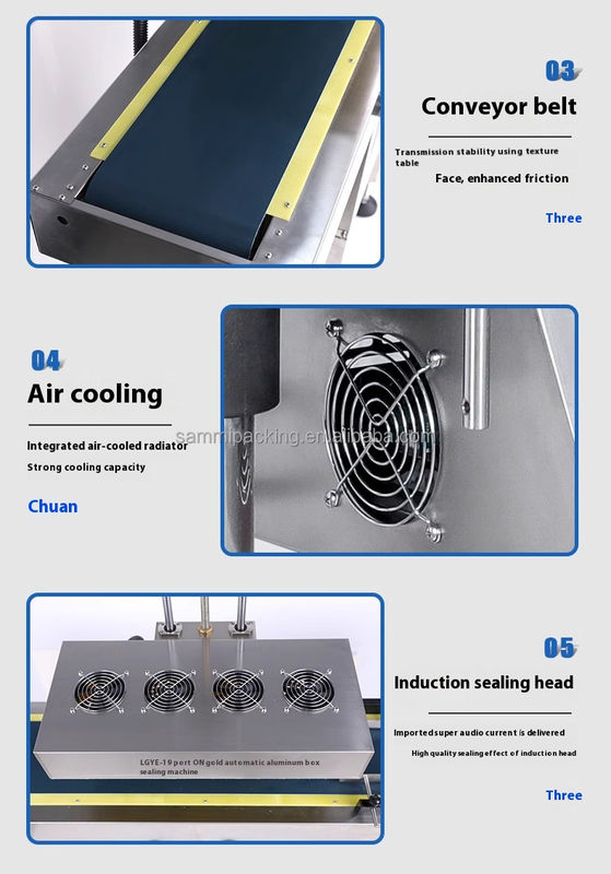 Kontinuierlicher automatischer Kunststoffflaschen-Schraubverschluss-Versiegeler, neue Aluminiumfolien-Induktionsversiegelungsmaschine, Luftkühlung, Deckelverpackungsmaschinen
