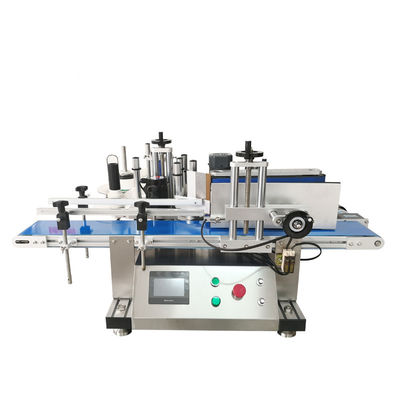 Automatische Aufkleberkennzeichnungsmaschine auf dem Tisch für runde Flaschen