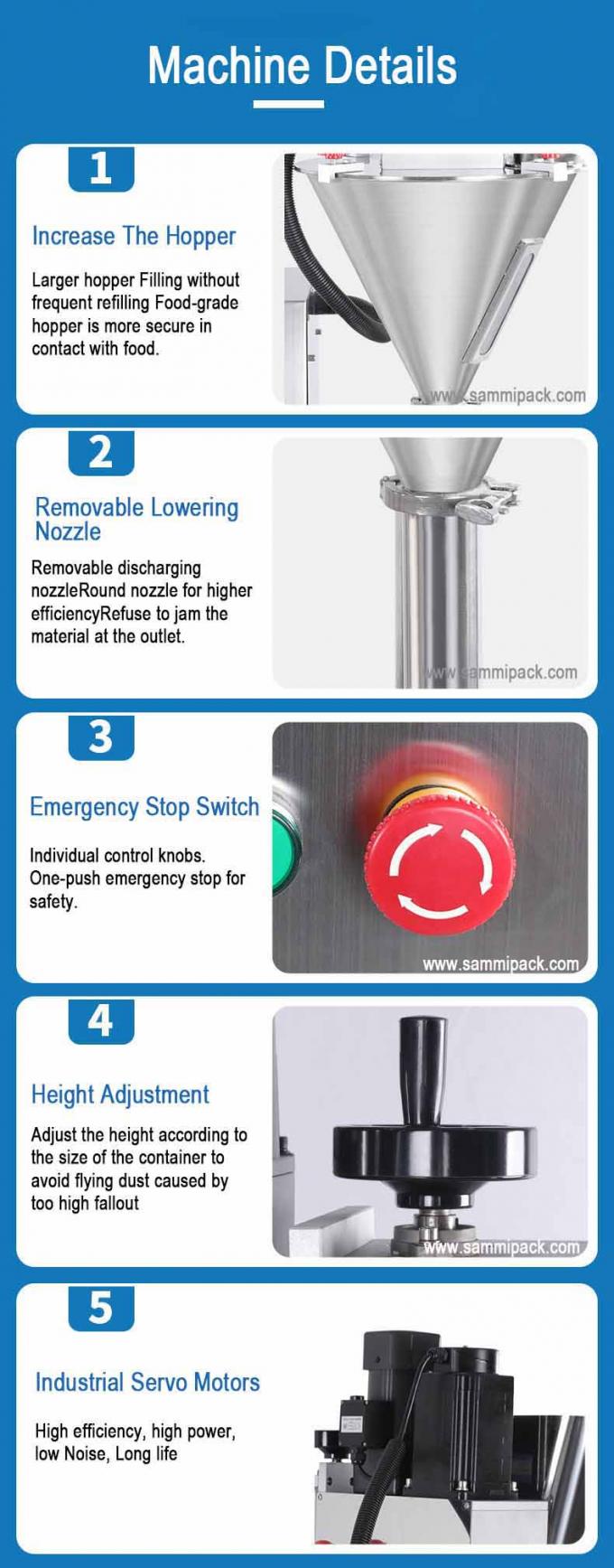 Elektrisch angetriebene halbautomatische Pulverfüllmaschine für Flaschenbeutel Milch kosmetische Chemikalien Wiegen Dosierung Auger 8